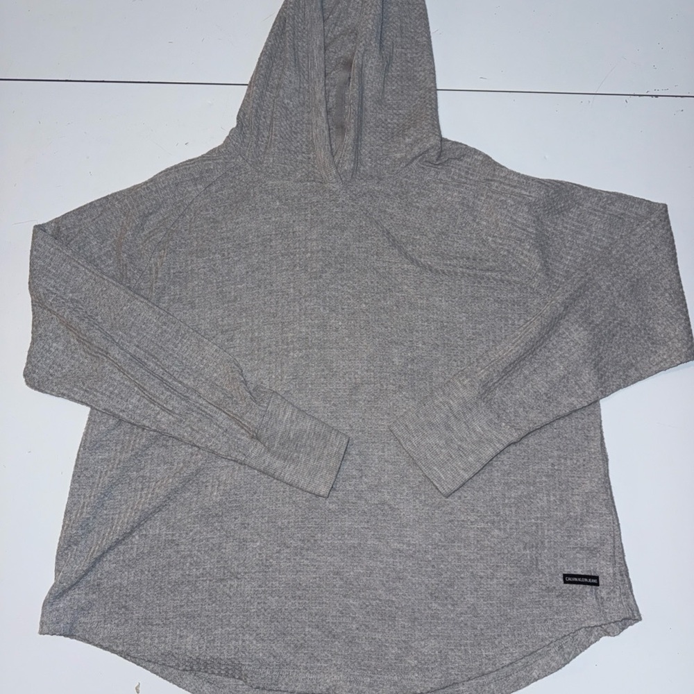Calvin Klein Women's Grey Waffle Hooded Pullover Size Large